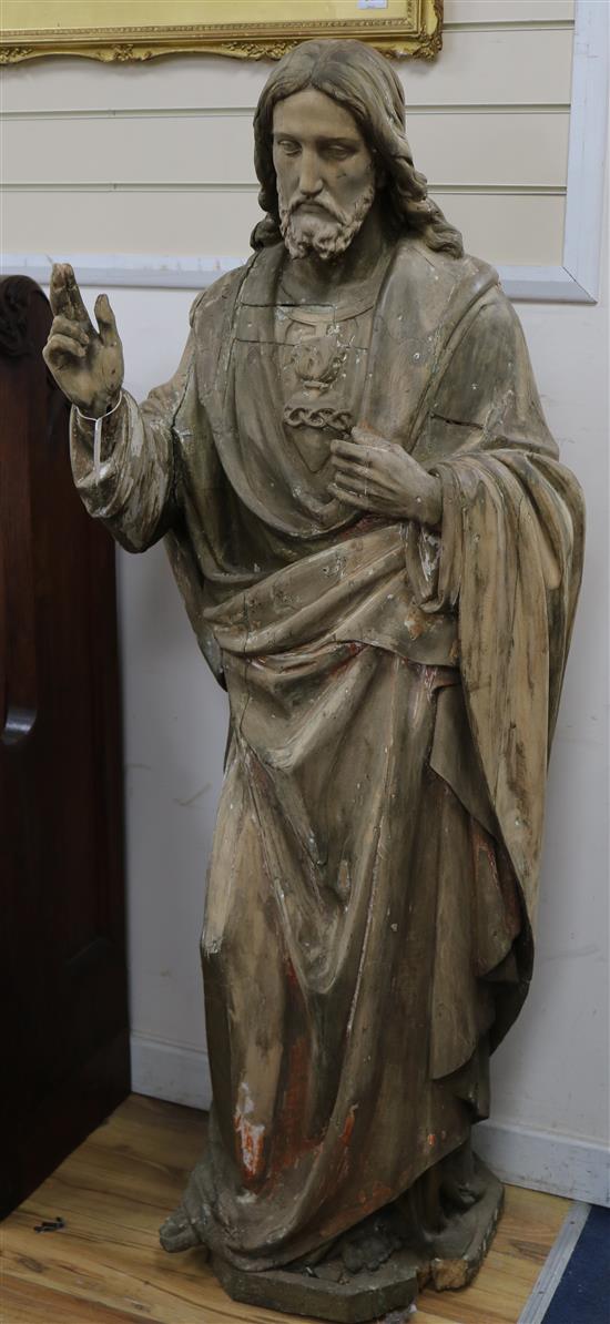 An 19th century wood figure of jesus W.60cm Approx.